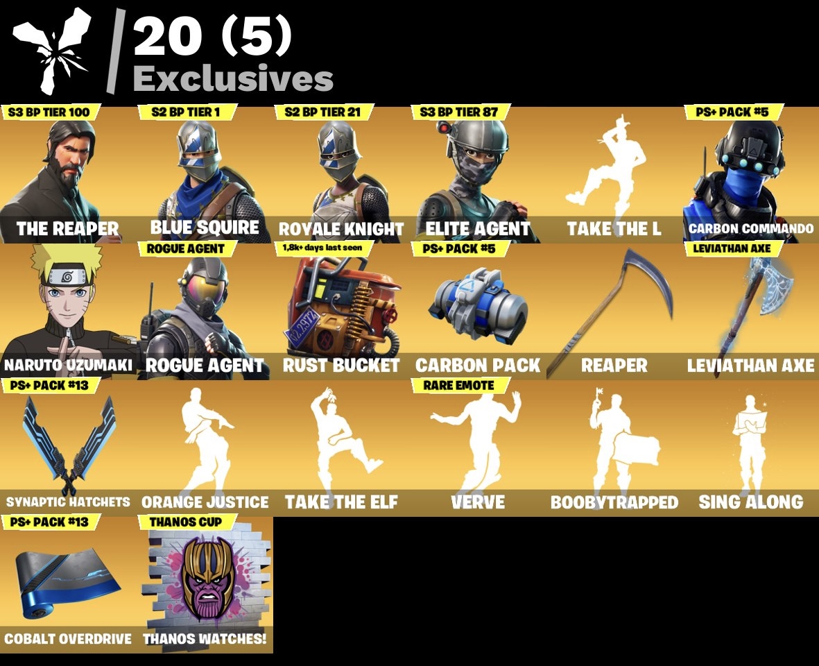 Fortnite Account - Blauer Knappe - Leviathan Spitzhacke - S3 Battelpass - Take The L - 126 Skins