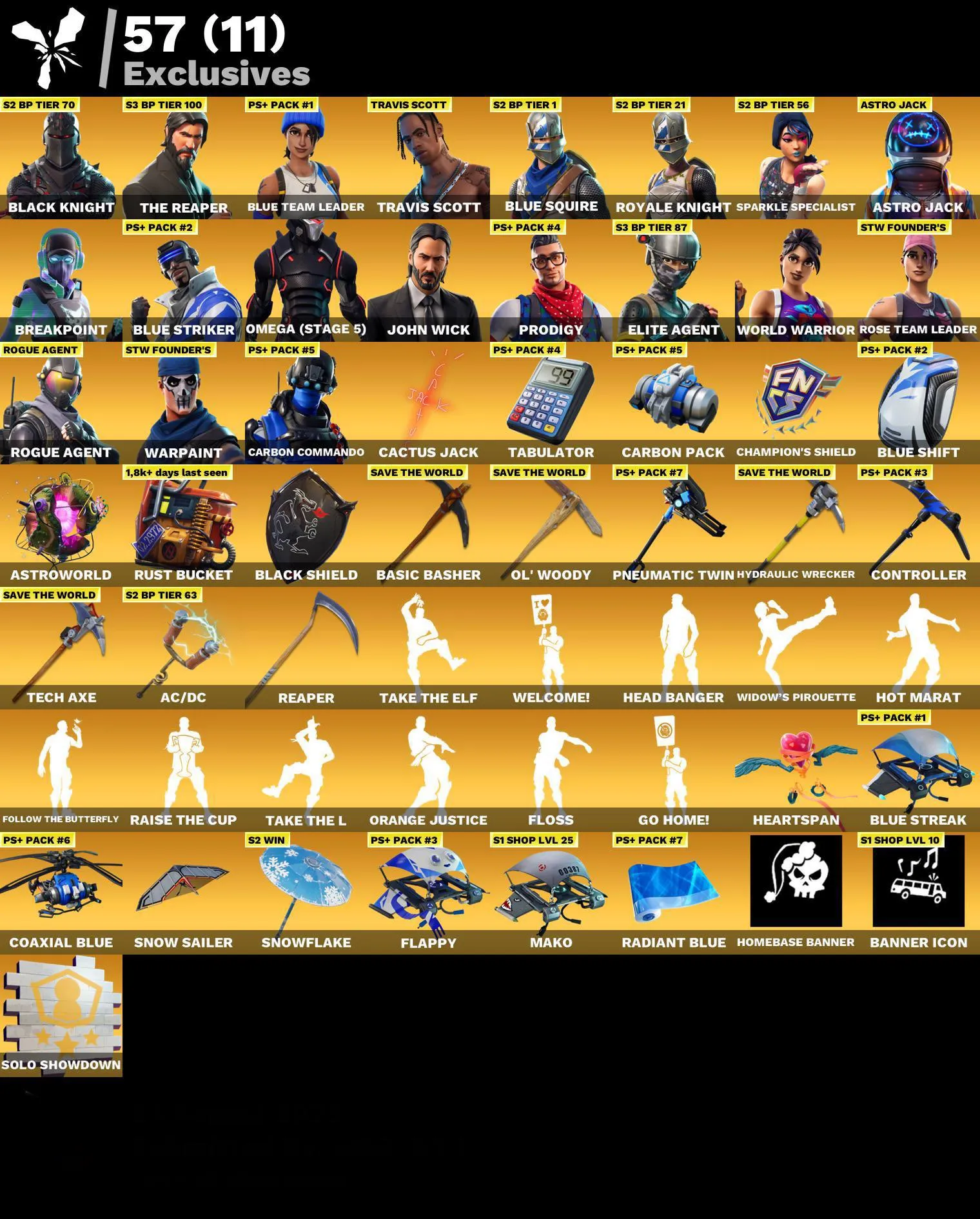 Fortnite Account - Sensenmann - Travis Scott - Schwarzer Ritter - Floss - Take The L  - 275 Skins