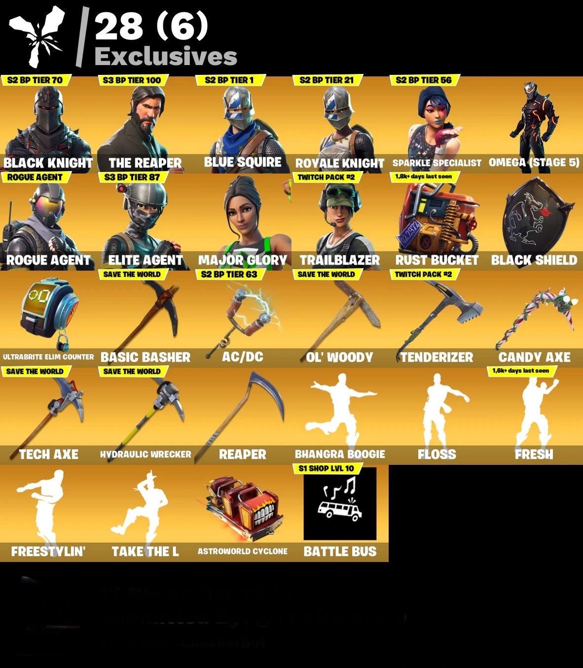 Fortnite Account - Schwarzer Ritter - Sensenmann - Fresh - 240 Skins