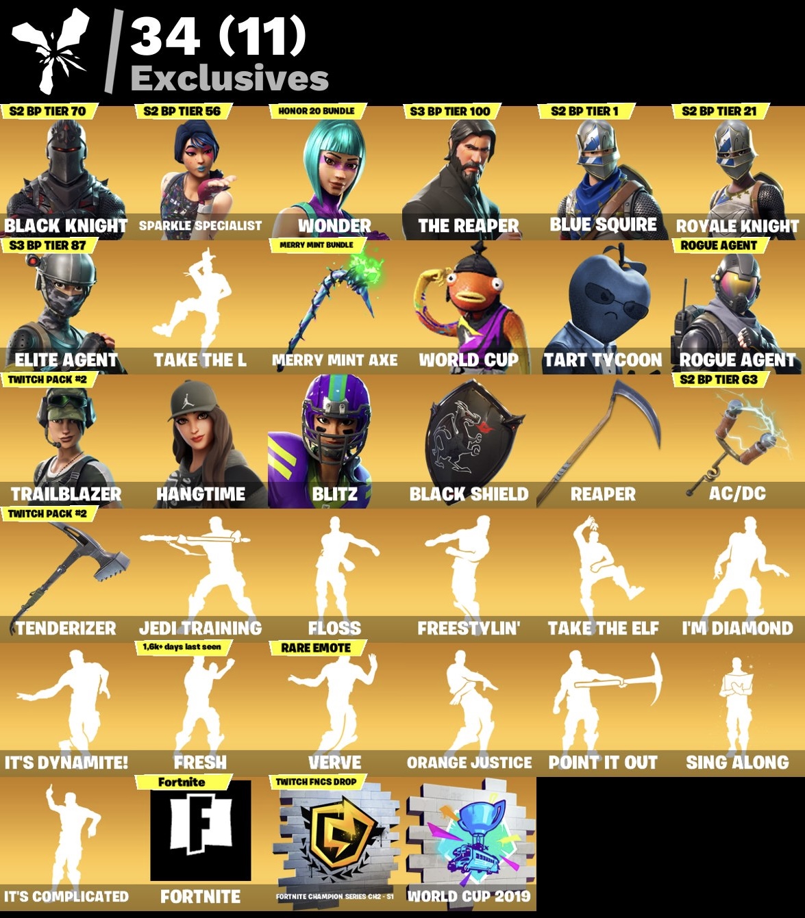 Fortnite Account - Wonder - Schwarzer Ritter - Merry Minty Spitzhacke - S3 Battlepass - Fresh - 231 Skins