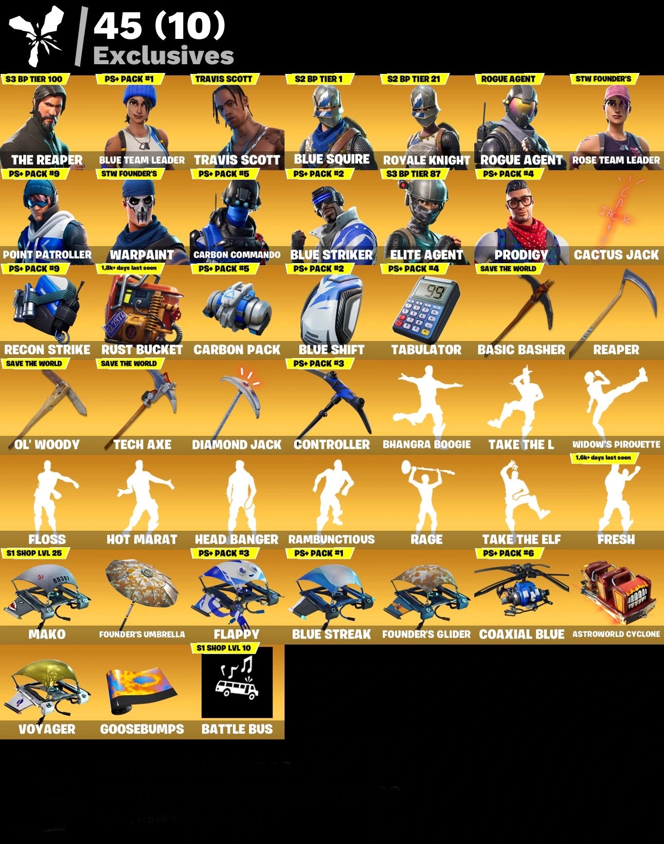 Fortnite Account - Travis Scott - Sensenmann - Blauer Knappe - Mako - 178 Skins