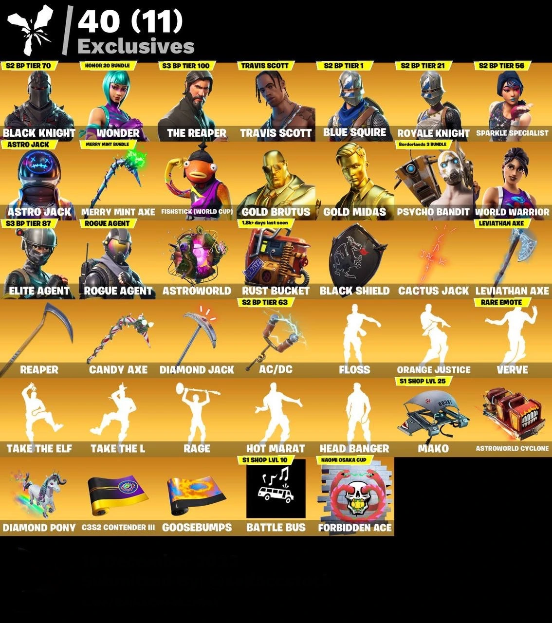 Fortnite Account - Black Knight - Wonder - The Reaper - Travis - Leviathan Axe - 154 Skins