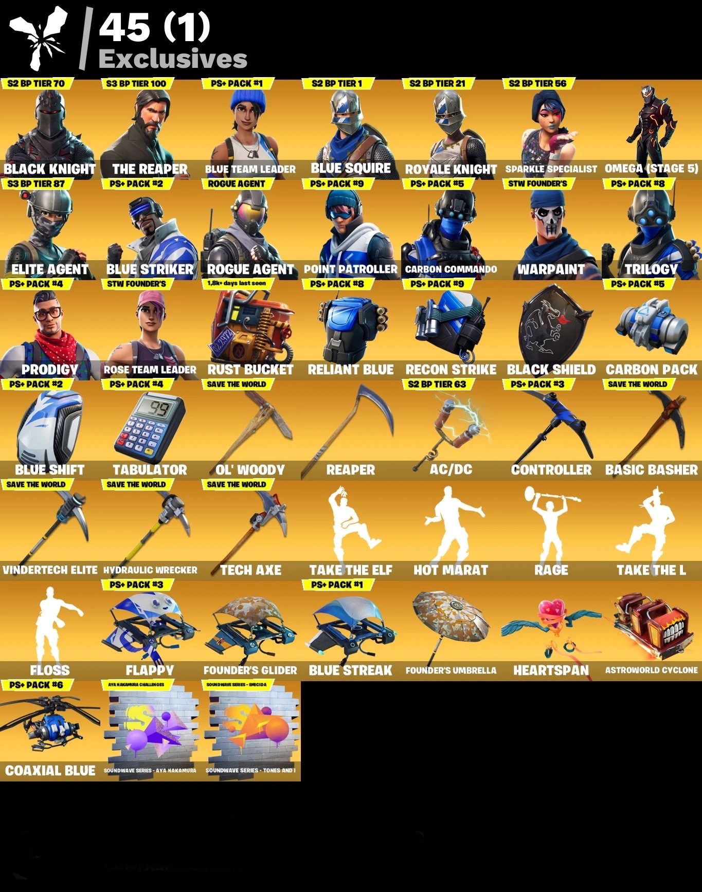 Fortnite Account - Schwarzer Ritter - Sensenmann - 178 Skins